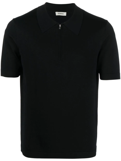 Sandro Short-sleeve Pointed-collar Polo Shirt In Black