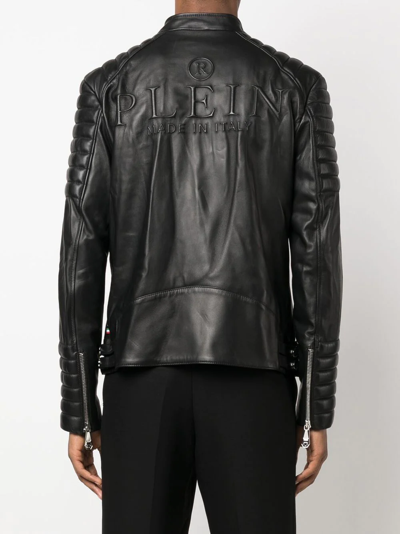 Shop Philipp Plein Long Sleeve Leather Jacket In Black
