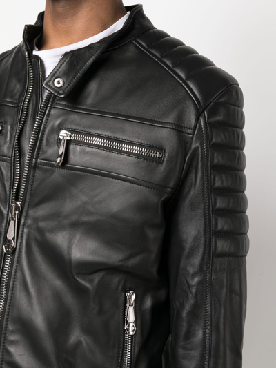 Shop Philipp Plein Long Sleeve Leather Jacket In Black