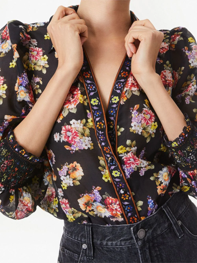 Shop Alice And Olivia Cosima Floral-print Shirt In Schwarz