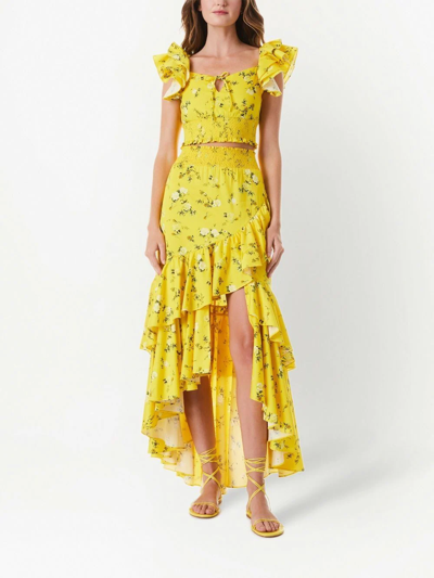 Shop Alice And Olivia Cristina Floral-print Maxi Skirt In Gelb