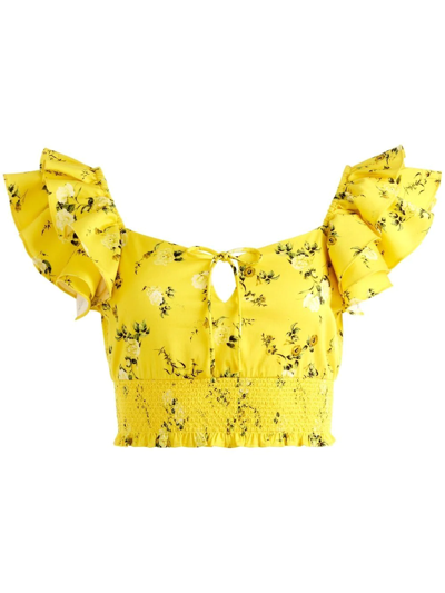 Shop Alice And Olivia Shanae Floral-print Cropped Top In Gelb