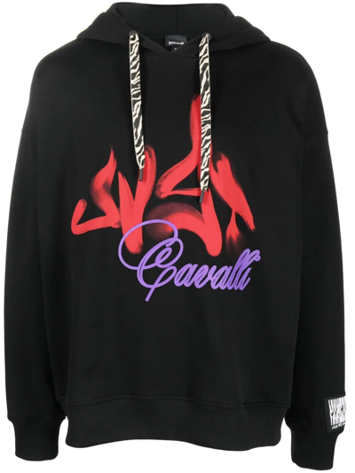 Shop Just Cavalli Logo-print Pullover Hoodie In Schwarz