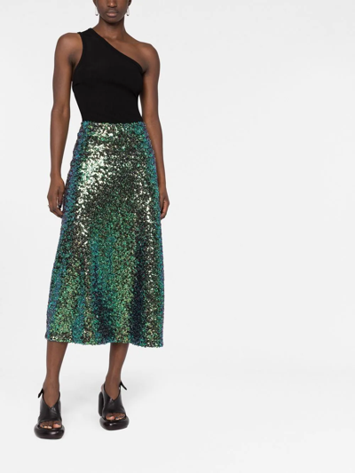 Vince Sequin A-line Midi Skirt In Green