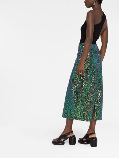 Vince Sequin A-line Midi Skirt In Green