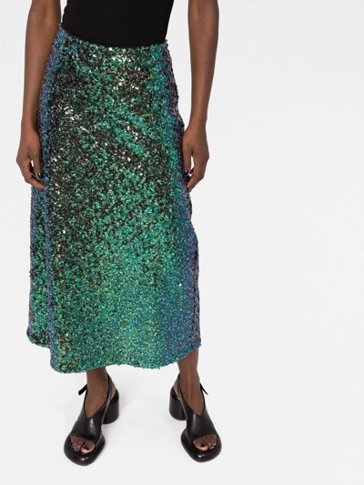 Vince Sequin A-line Midi Skirt In Green