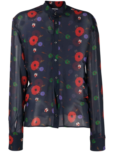 Dsquared2 Semi-transparent Shirt In Blau