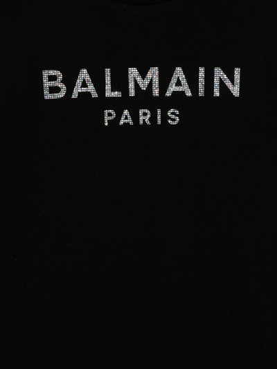 Shop Balmain Logo-motif Crystal-motif T-shirt In Black