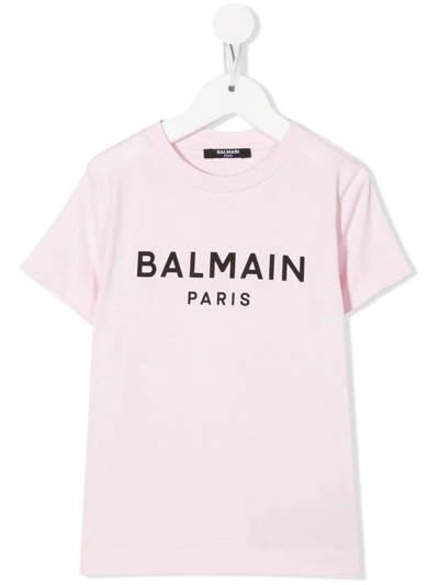 Shop Balmain Logo-print Cotton T-shirt In Pink