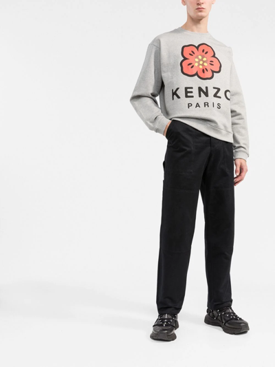 Shop Kenzo Logo-print Long-sleeve Sweatshirt In Grau