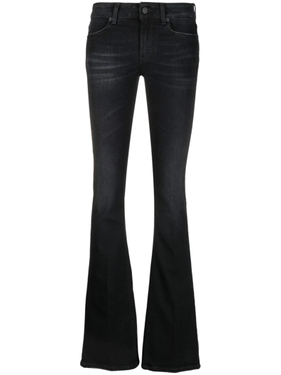 Dondup Flared Trousers Belted Faded Effect In Black