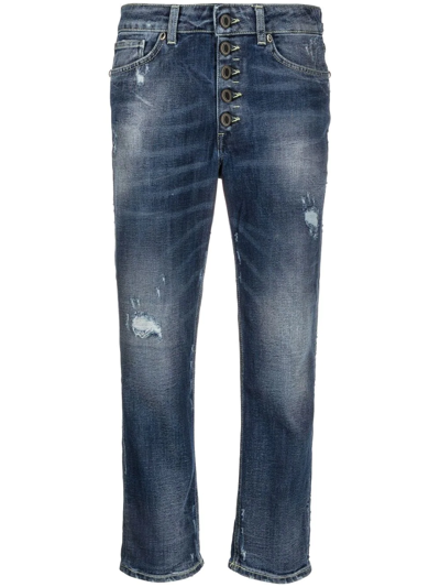 Shop Dondup Distressed Straight-leg Cropped Jeans In Blau