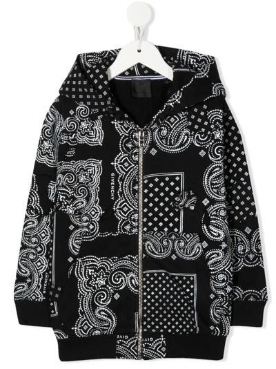 Shop Givenchy Bandana-print Zipped Hoodie In Black