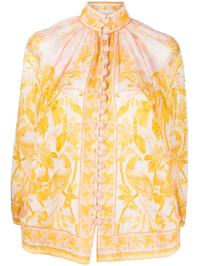 Shop Zimmermann Lyre Floral-print Blouse In Weiss
