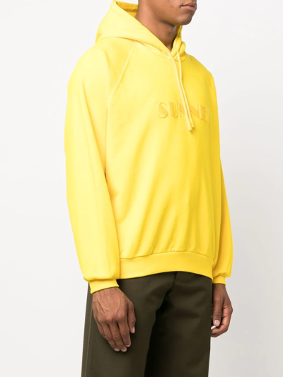 Sunnei Logo Embroidered Drawstring Hoodie In Gelb