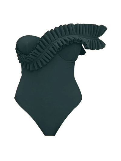 Shop Andrea Iyamah Women's Nisi One-piece Ruffle Swimsuit In Forest Green