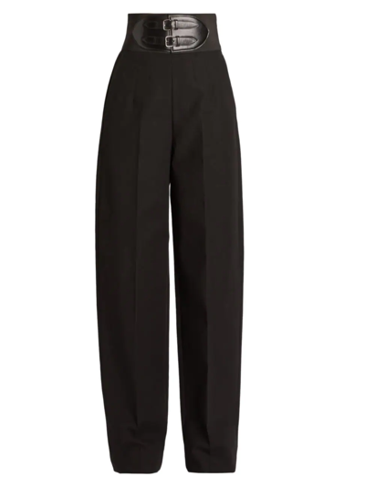 Shop Alaïa Women's Belted High-waisted Pants In Noir