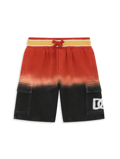 Shop Dolce & Gabbana Kid's Logo Dip-dye Shorts In Orange Multi
