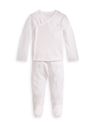 Shop Polo Ralph Lauren Baby's Striped Cotton Top & Pant Set In Delicate Pink White