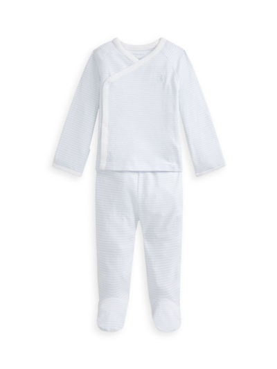 Shop Polo Ralph Lauren Baby's Striped Cotton Top & Pant Set In Beryl Blue White