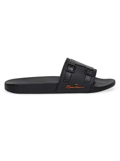 Shop Santoni Men's Leather Pool Slides In Black