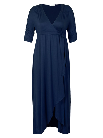 Shop Kiyonna Women's Meadow Dream Wrap Maxi Dress In Noveau Navy