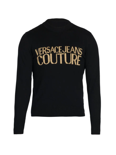 Shop Versace Jeans Couture Men's Institutional Logo Sweater In Black Gold
