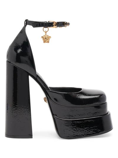 Shop Versace Women's Aevitas Patent Leather Platform Pumps In Black  Gold