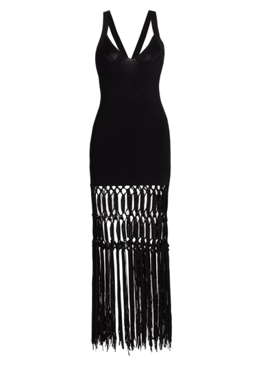 Shop Michelle Smith Women's  X Saks Mykonos Fringe Maxi Dress In Black