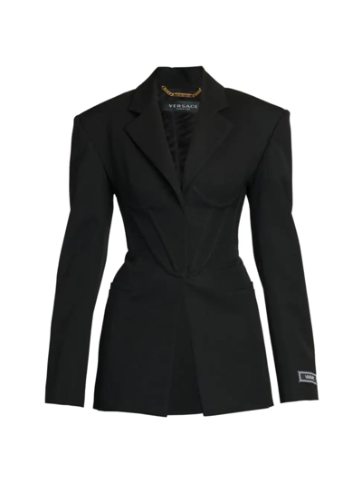 Shop Versace Women's Informal Virgin Wool Jacket In Black