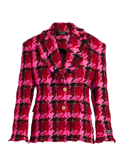 Shop Versace Women's Tweed Single-breasted Jacket In Parade Red Fuchsia