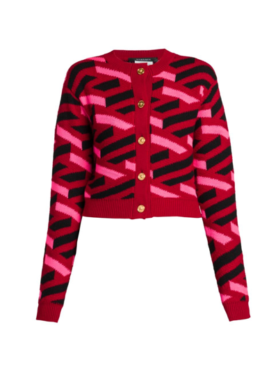 Shop Versace Women's La Greca Wool Sweater In Parade Red Fuxia