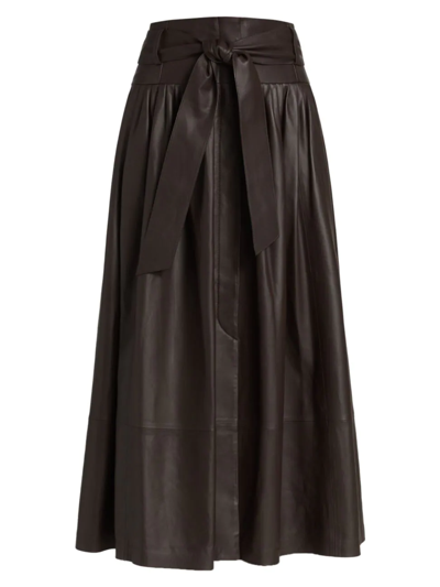 Shop Vince Women's Tie-front Leather Midi-skirt In Black Truffle