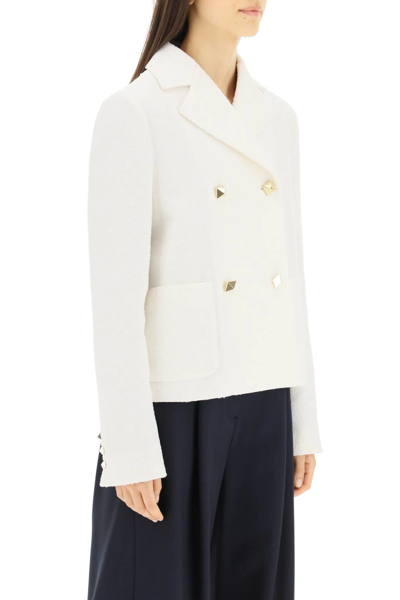 Shop Valentino Double-breasted Tweed Jacket In White