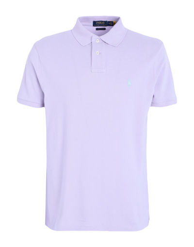 Shop Polo Ralph Lauren Custom Slim Fit Mesh Polo Shirt Man Polo Shirt Lilac Size L Cotton In Purple