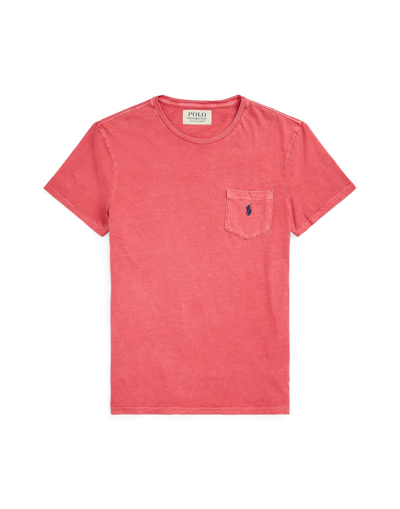 Shop Polo Ralph Lauren Custom Slim Fit Jersey Pocket T-shirt Man T-shirt Brick Red Size L Cotton