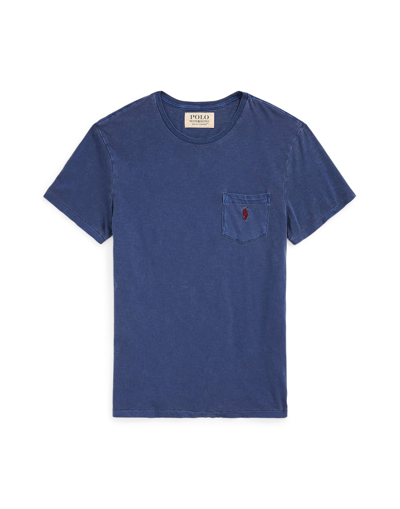 Shop Polo Ralph Lauren Custom Slim Fit Jersey Pocket T-shirt Man T-shirt Midnight Blue Size L Cotton