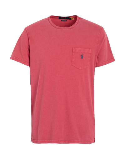 Shop Polo Ralph Lauren Custom Slim Cotton-linen Pocket T-shirt Man T-shirt Red Size L Cotton, Linen