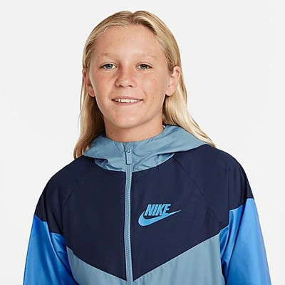 Shop Nike Boys' Sportswear Windrunner Jacket In Worn Blue/midnight Navy/university Blue/university Blue