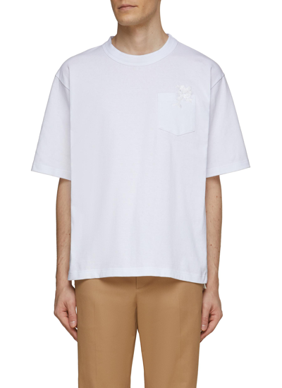 Shop Sacai Flower Embroidery Crewneck Pocket T-shirt In White