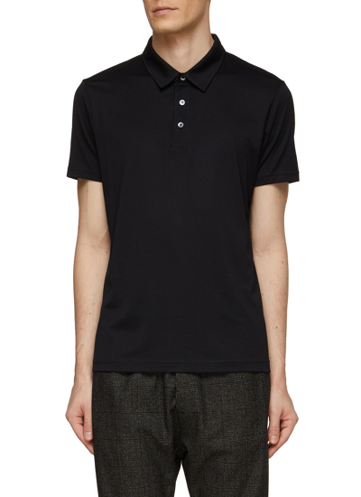 Shop Sunspel Short Sleeve Supima Cotton Jersey Polo Shirt In Black
