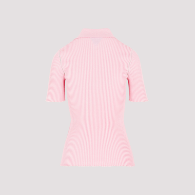 Shop Bottega Veneta Linen Polo In Pink &amp; Purple