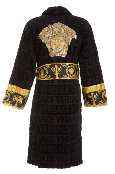 Shop Versace Medusa Logo Bathrobe In Black