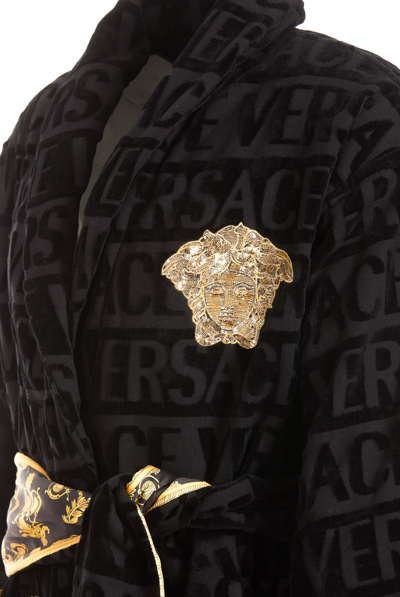 Shop Versace Medusa Logo Bathrobe In Black