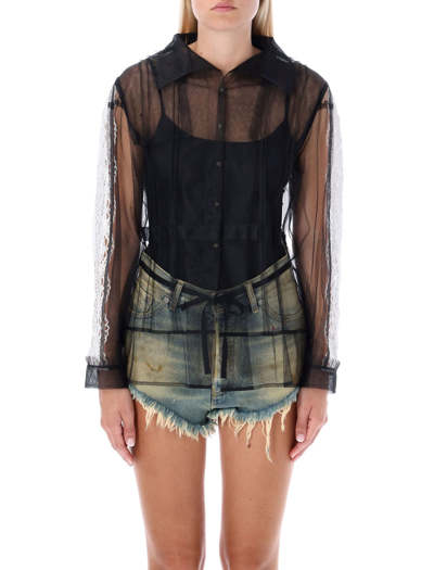 Shop Maison Margiela Tulle And Lace Shirt In Black