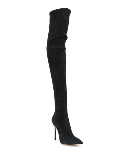 Casadei Cuissardes Black Suede Boots With Blade Heel Woman | ModeSens