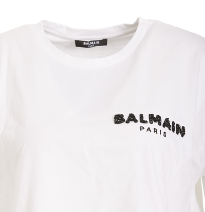 Shop Balmain Glitter Logo T-shirt In White
