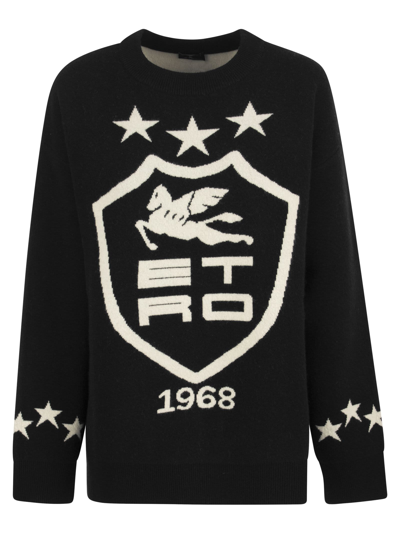 Shop Etro Jacquard Jersey With Heraldic Coat Of Arms In Black