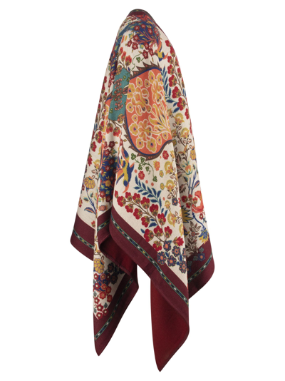 Shop Etro Printed Virgin Wool Cape In White/bordeaux