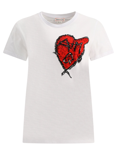 Shop Alexander Mcqueen "carved Love" T-shirt In White